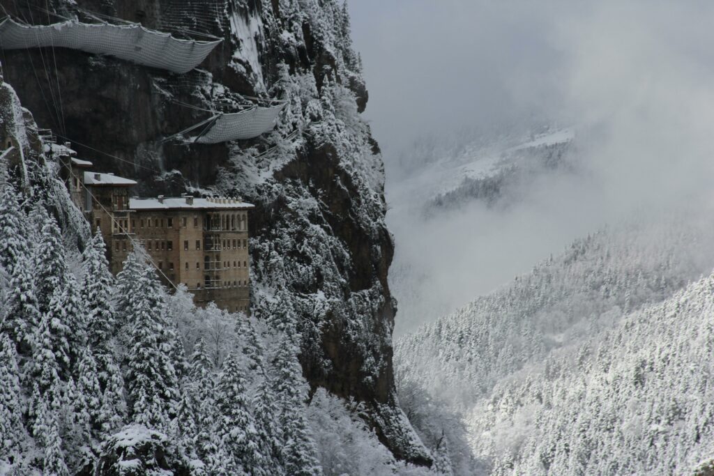 Sumela Monastery in snow